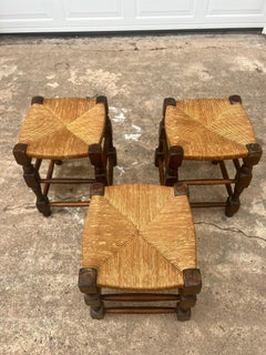 French 19th Century Solid Oak Country Provincial Stools - Set of 3