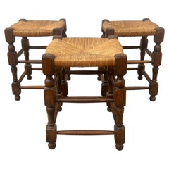 French 19th Century Solid Oak Country Provincial Stools - Set of 3