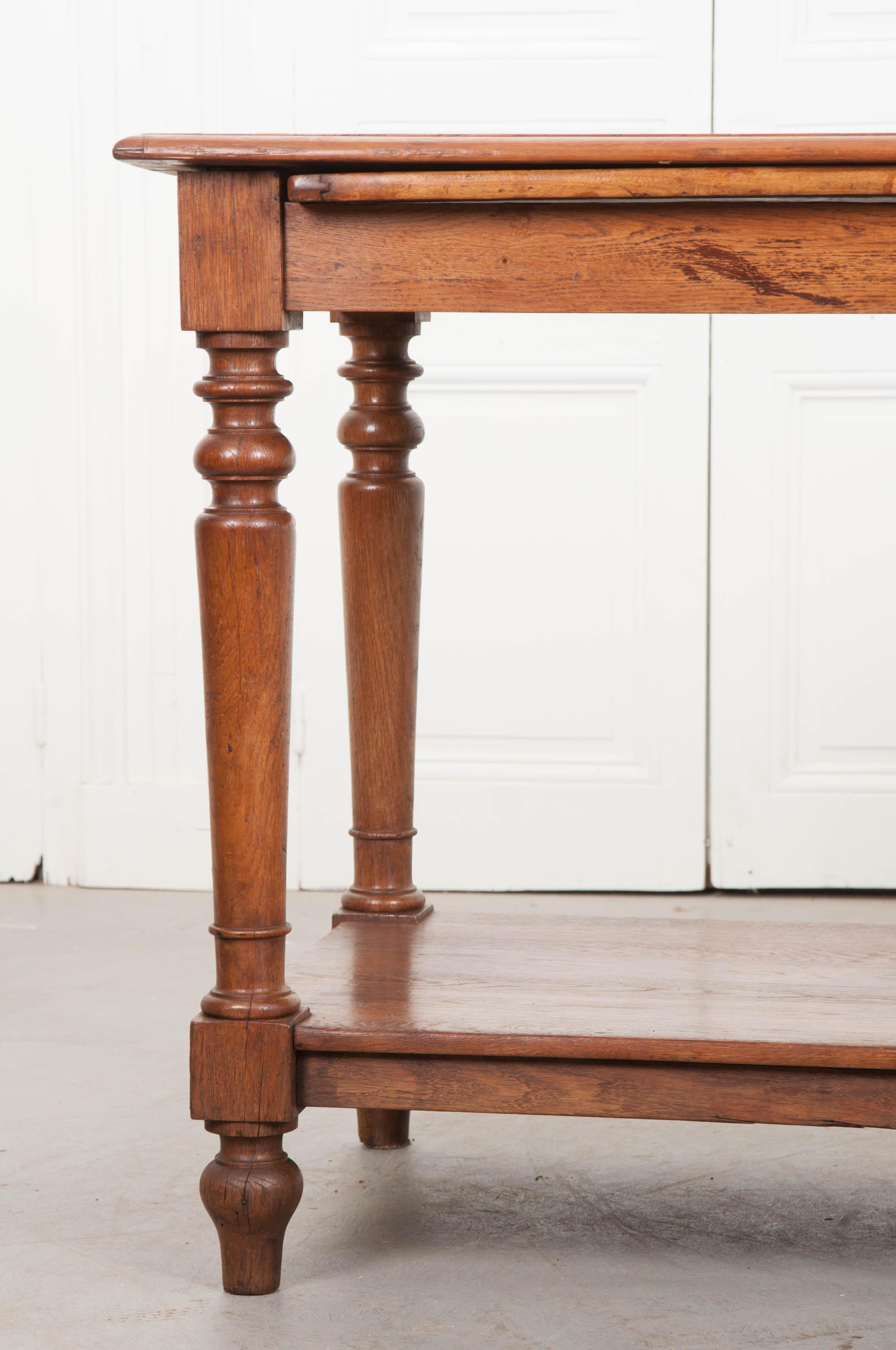 Patinated French 19th Century Solid Oak Drapery Table