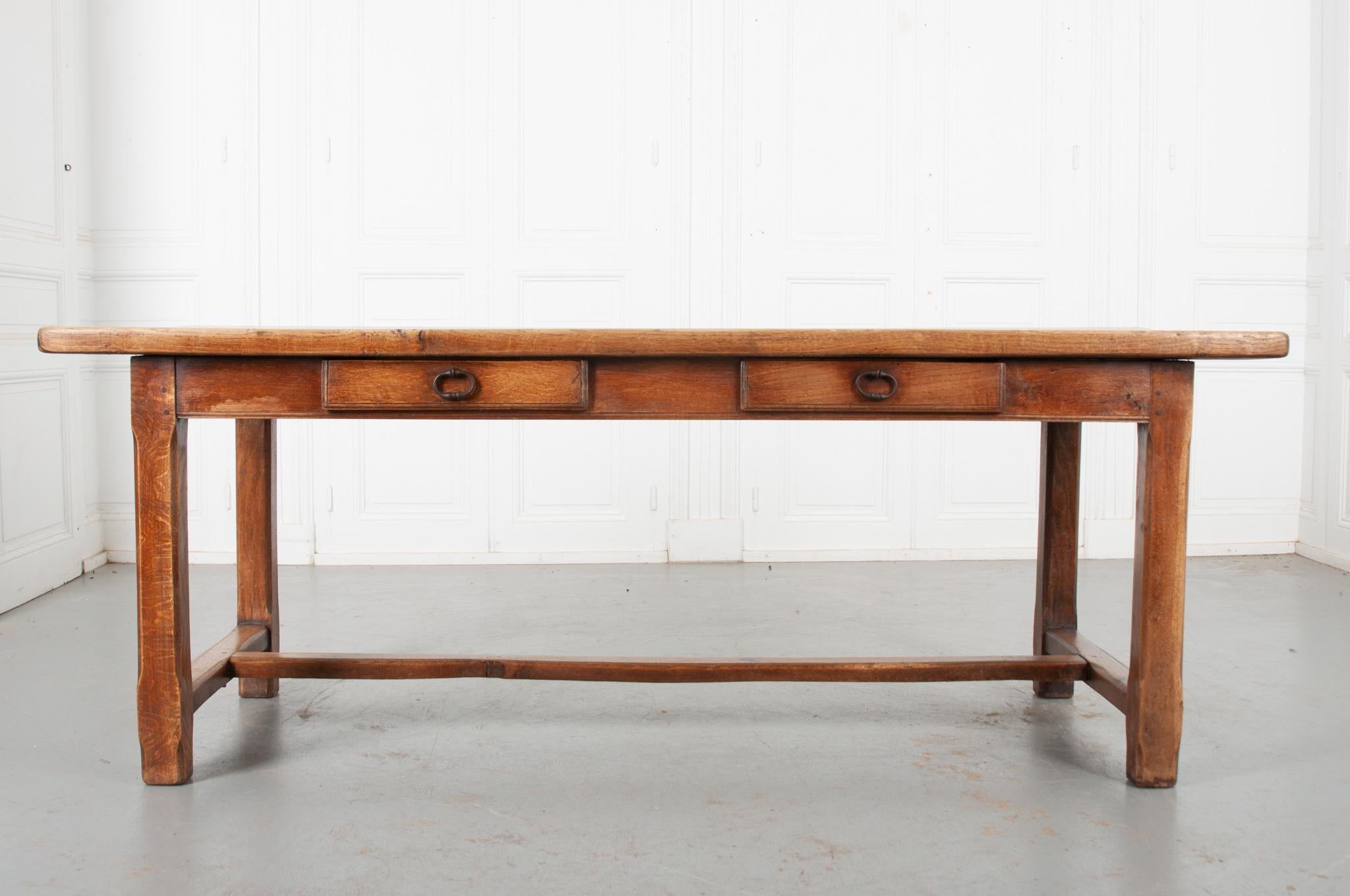 Chamfered French, 19th Century Solid Oak Farm Table