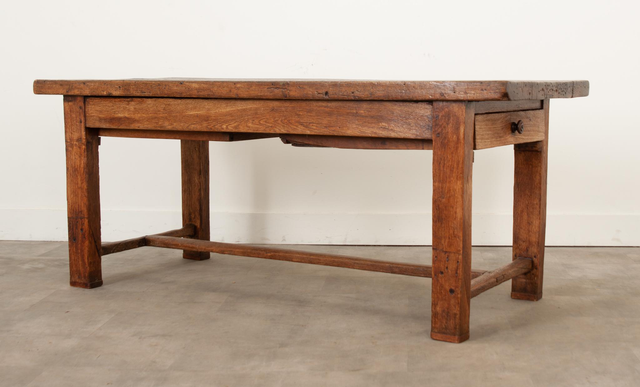 Hand-Carved French 19th Century Solid Oak Farm Table For Sale