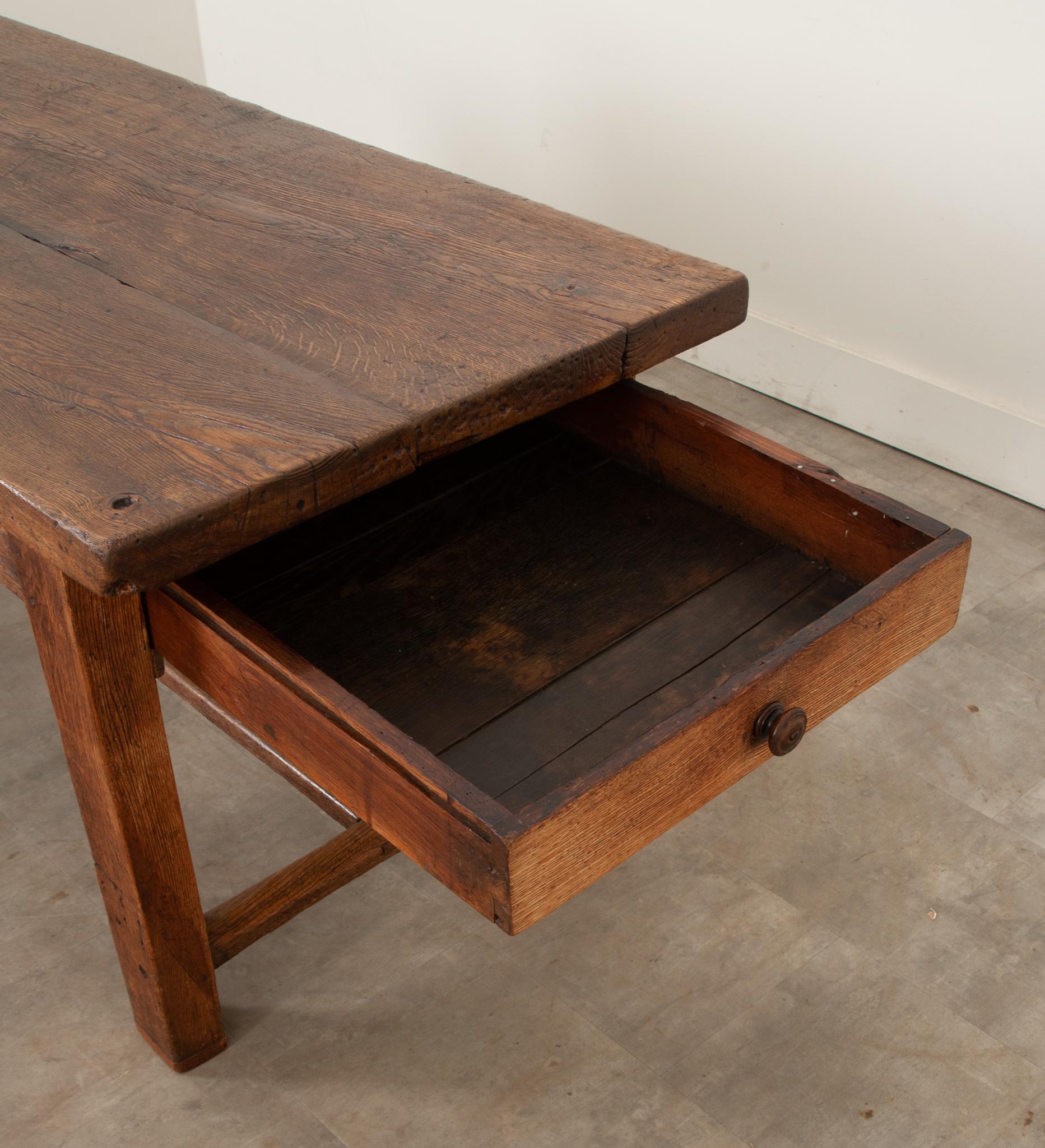 French 19th Century Solid Oak Farm Table For Sale 1