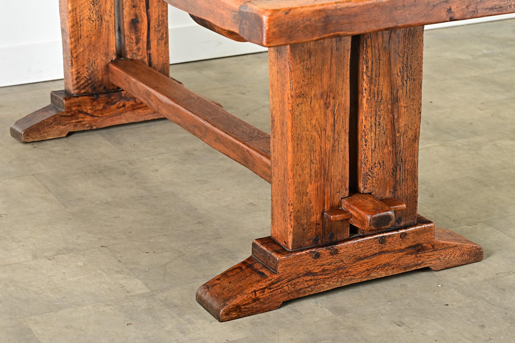 French 19th Century Solid Oak Trestle Base Table For Sale 5