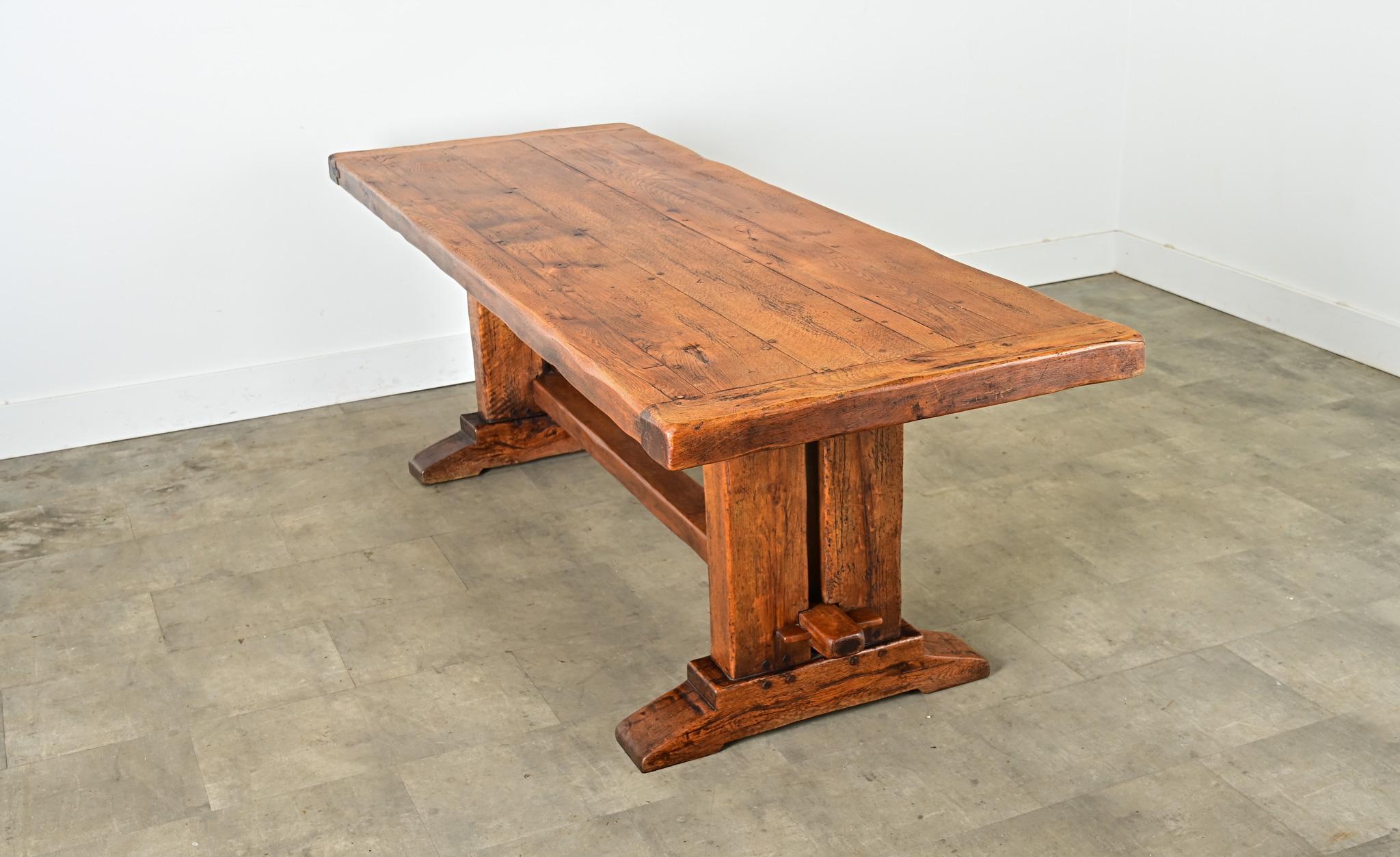 French 19th Century Solid Oak Trestle Base Table For Sale 6