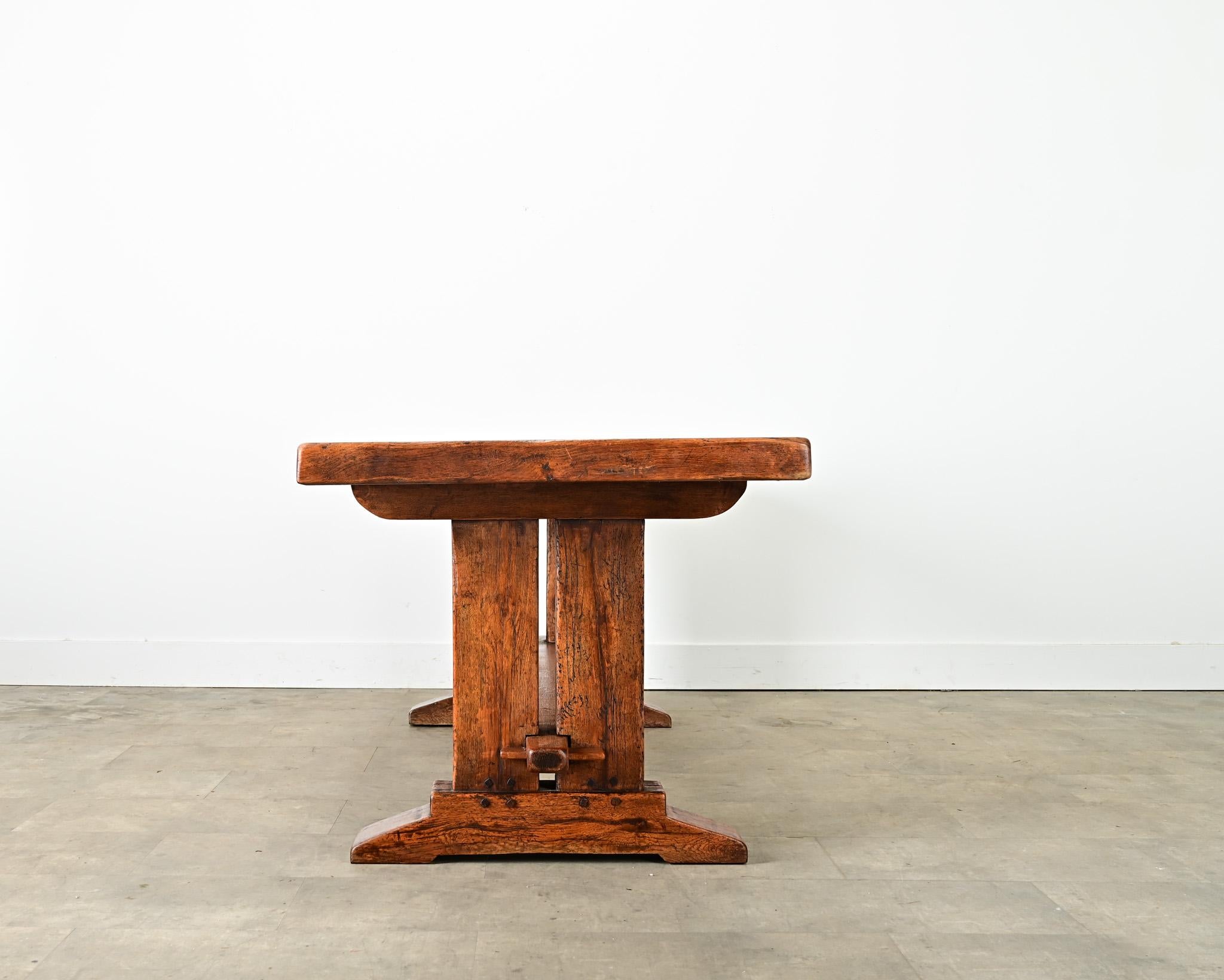 French 19th Century Solid Oak Trestle Base Table For Sale 7