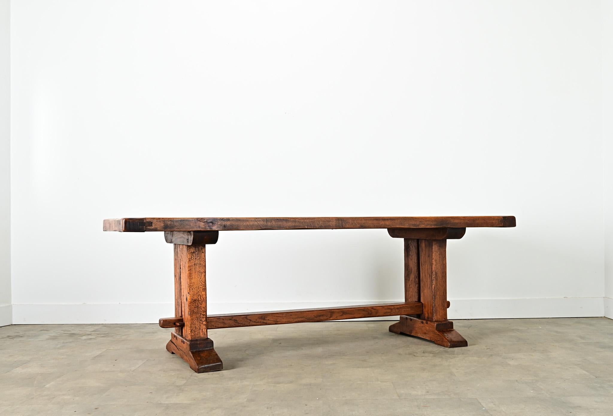 French 19th Century Solid Oak Trestle Base Table For Sale 3