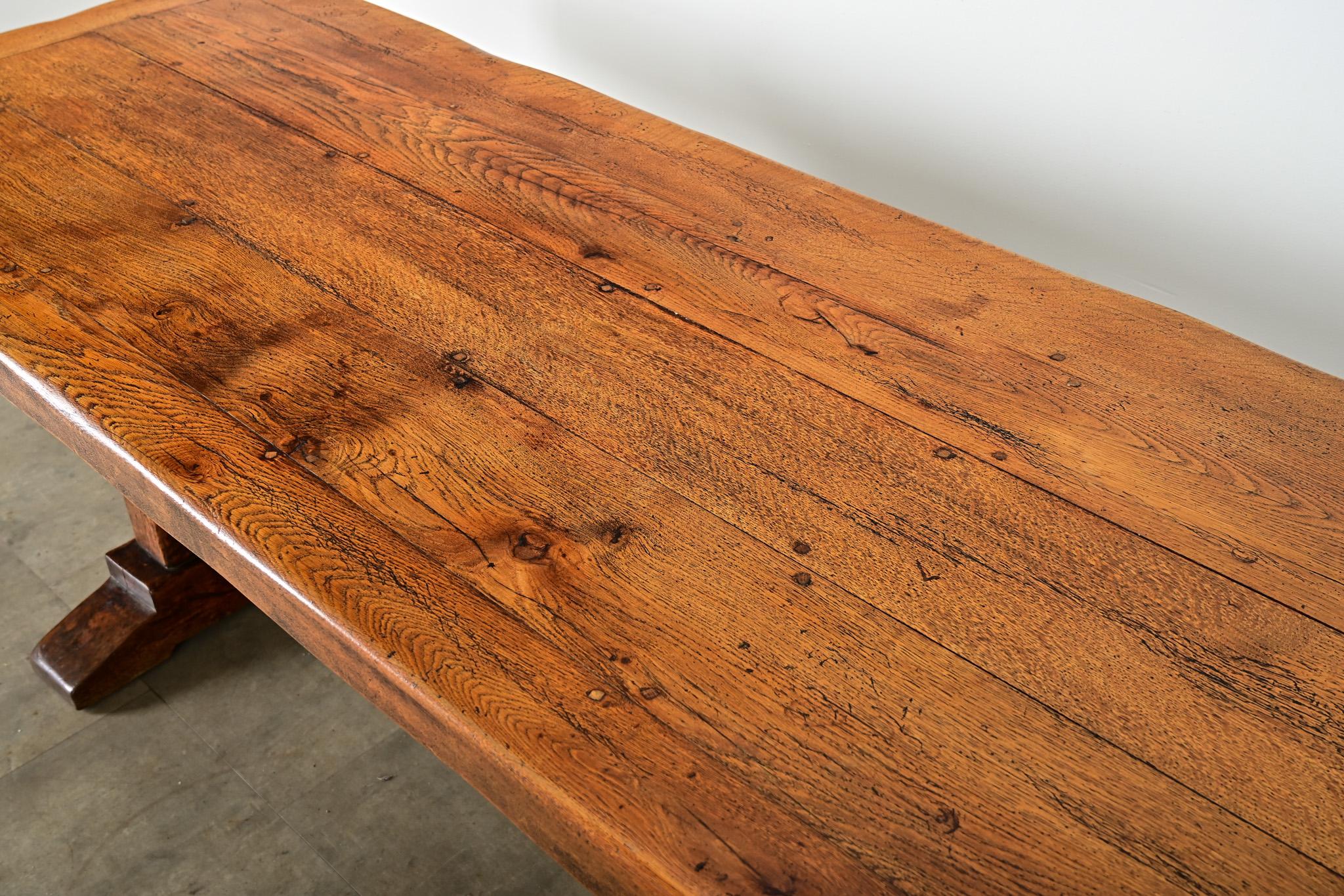 French 19th Century Solid Oak Trestle Base Table For Sale 4