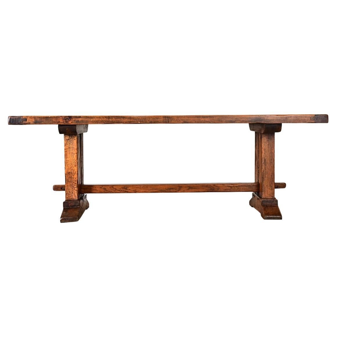 French 19th Century Solid Oak Trestle Base Table For Sale