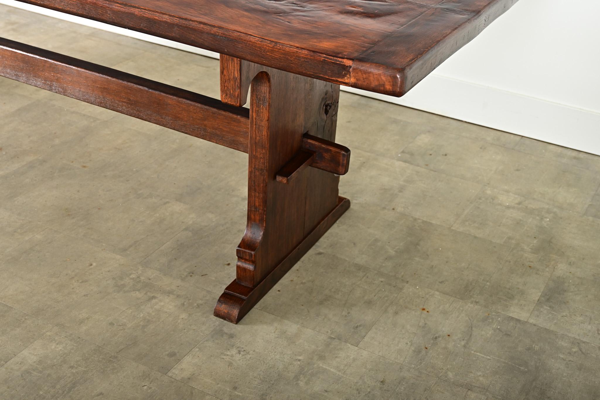 French 19th Century Solid Oak Trestle Table For Sale 5