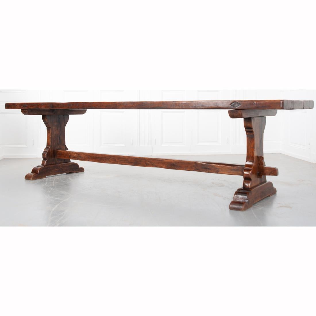 French 19th Century Solid Oak Trestle Table 7