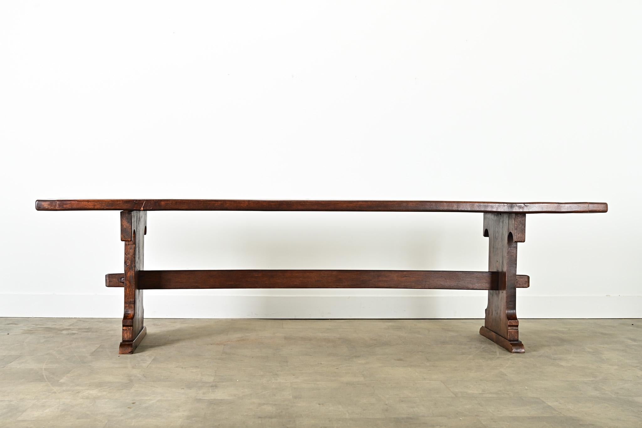 French 19th Century Solid Oak Trestle Table For Sale 8