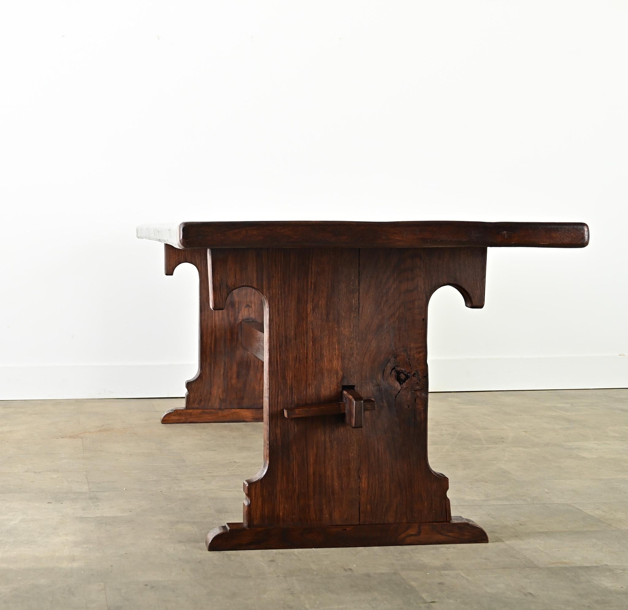 French 19th Century Solid Oak Trestle Table For Sale 9