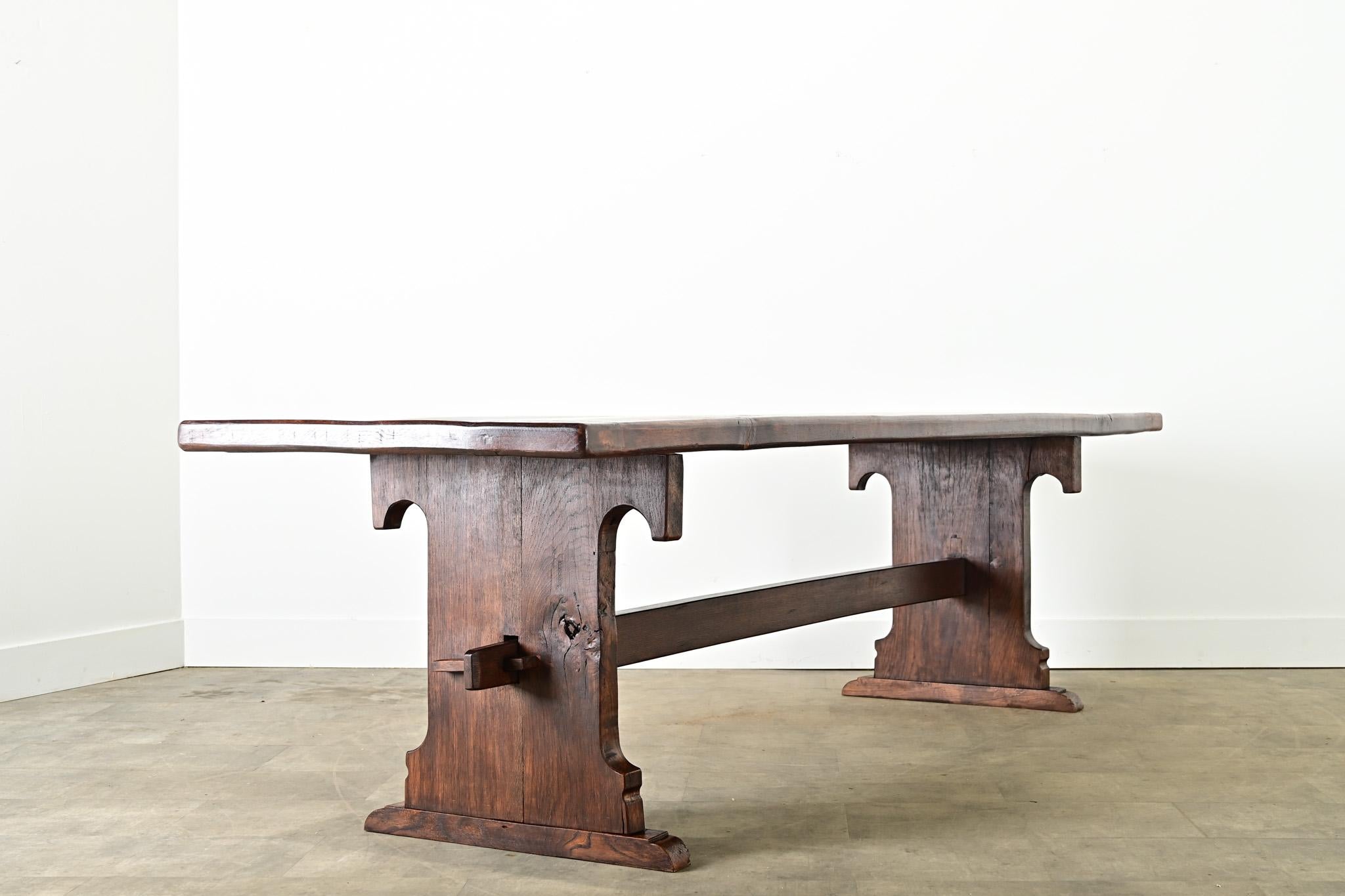 French 19th Century Solid Oak Trestle Table For Sale 11