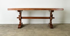 French 19th Century Solid Oak Trestle Table