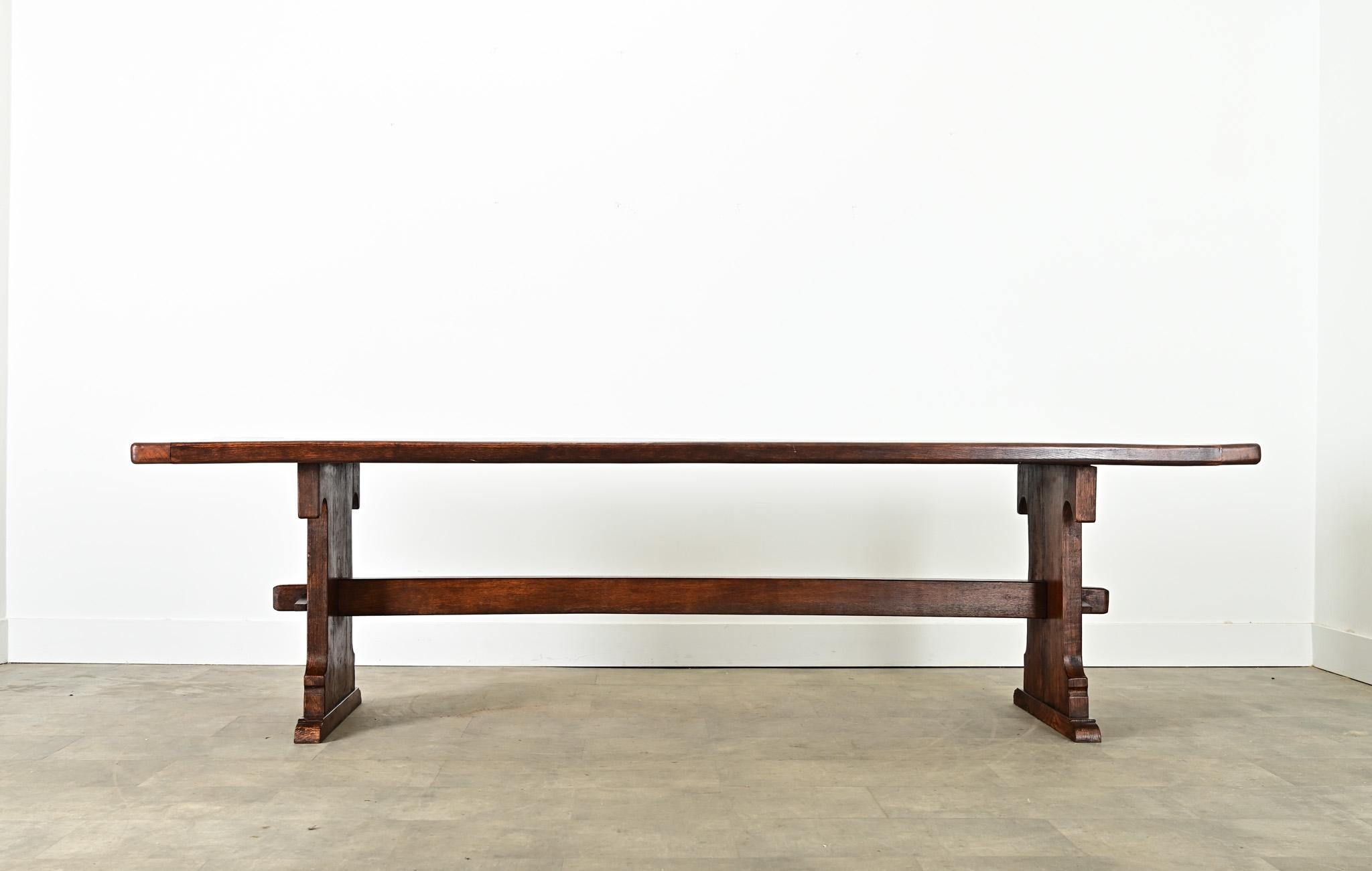 French Provincial French 19th Century Solid Oak Trestle Table For Sale