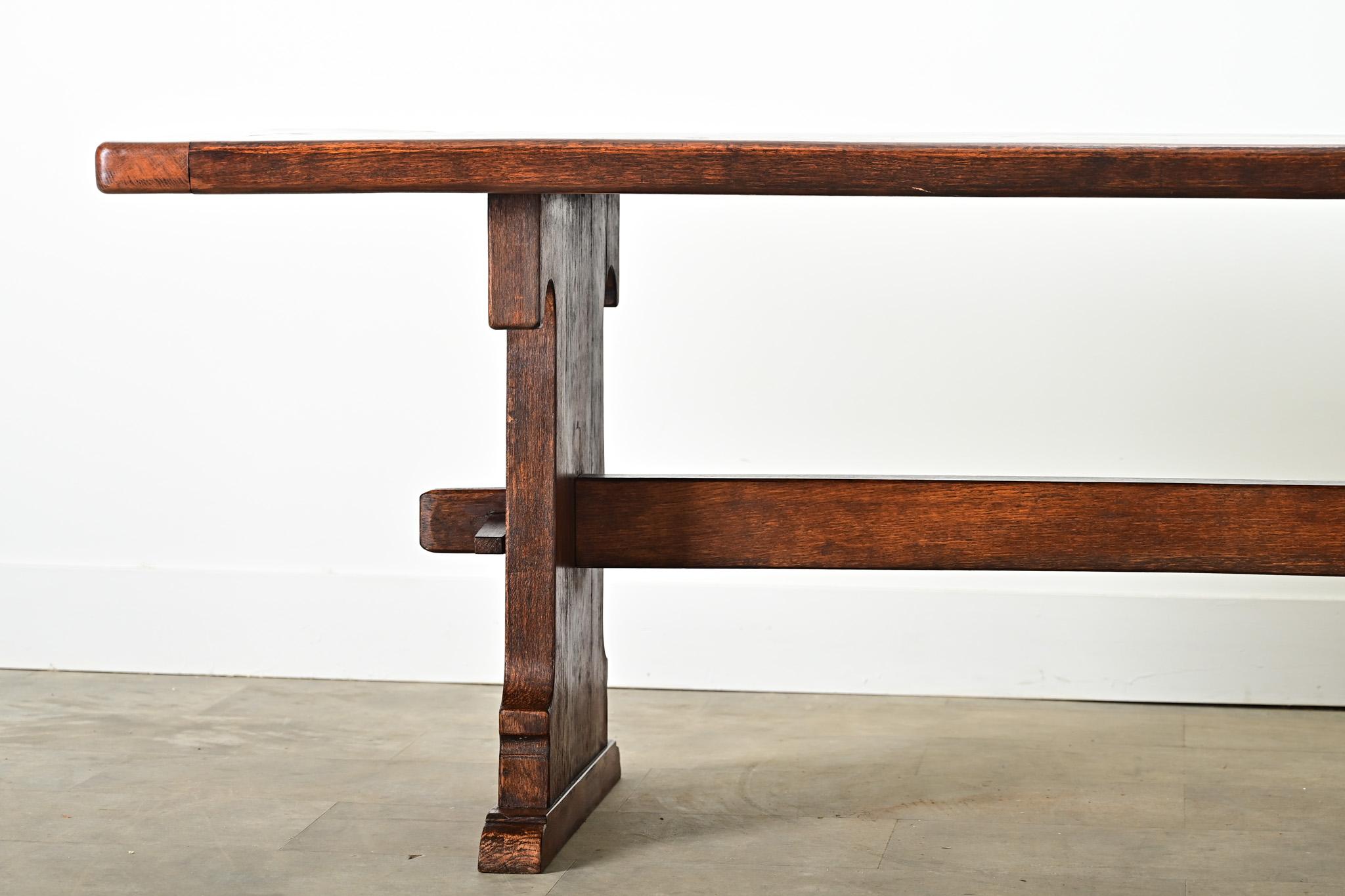 Carved French 19th Century Solid Oak Trestle Table For Sale