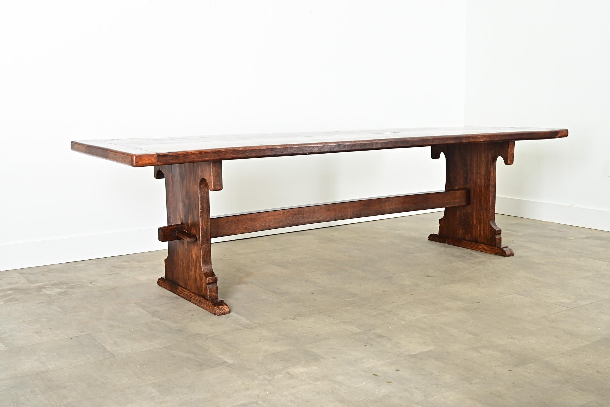 French 19th Century Solid Oak Trestle Table In Good Condition For Sale In Baton Rouge, LA
