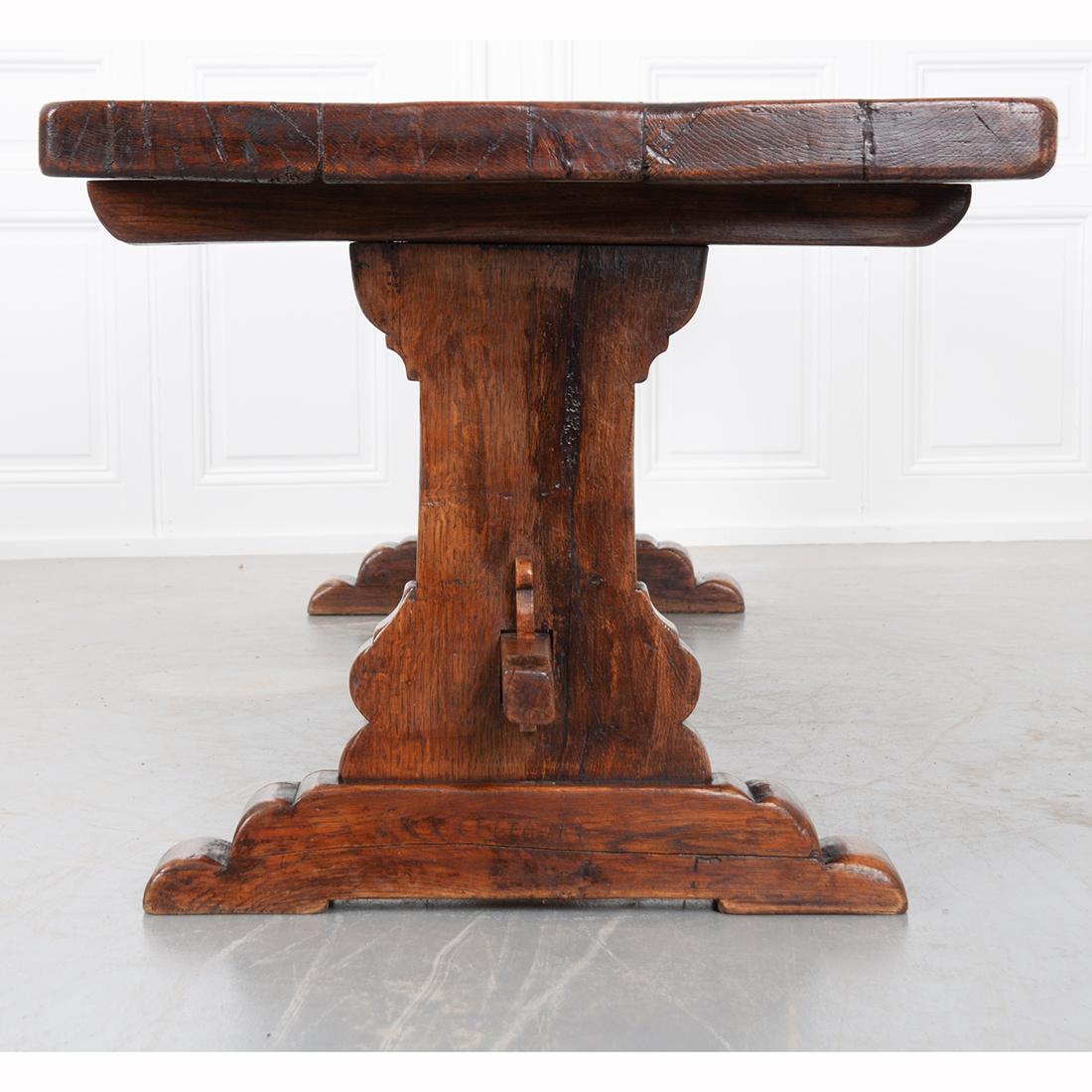French 19th Century Solid Oak Trestle Table 2