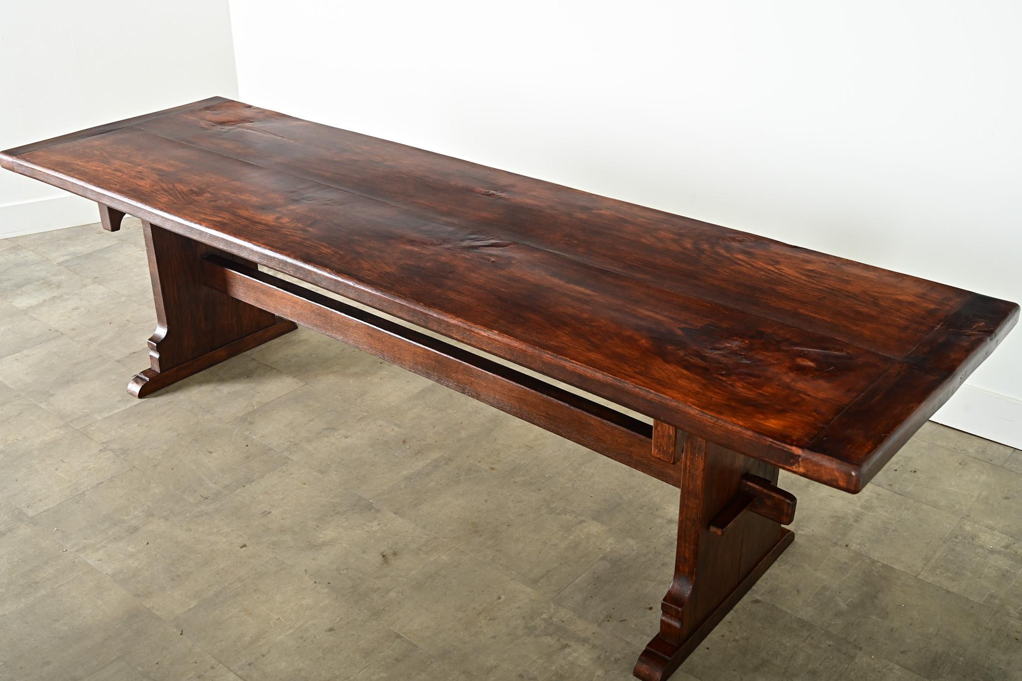 French 19th Century Solid Oak Trestle Table For Sale 1