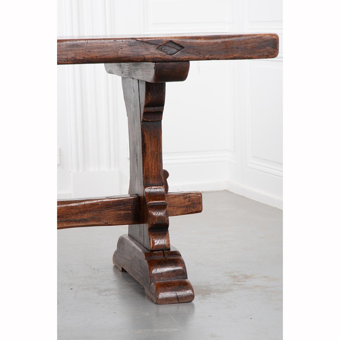 French 19th Century Solid Oak Trestle Table 3