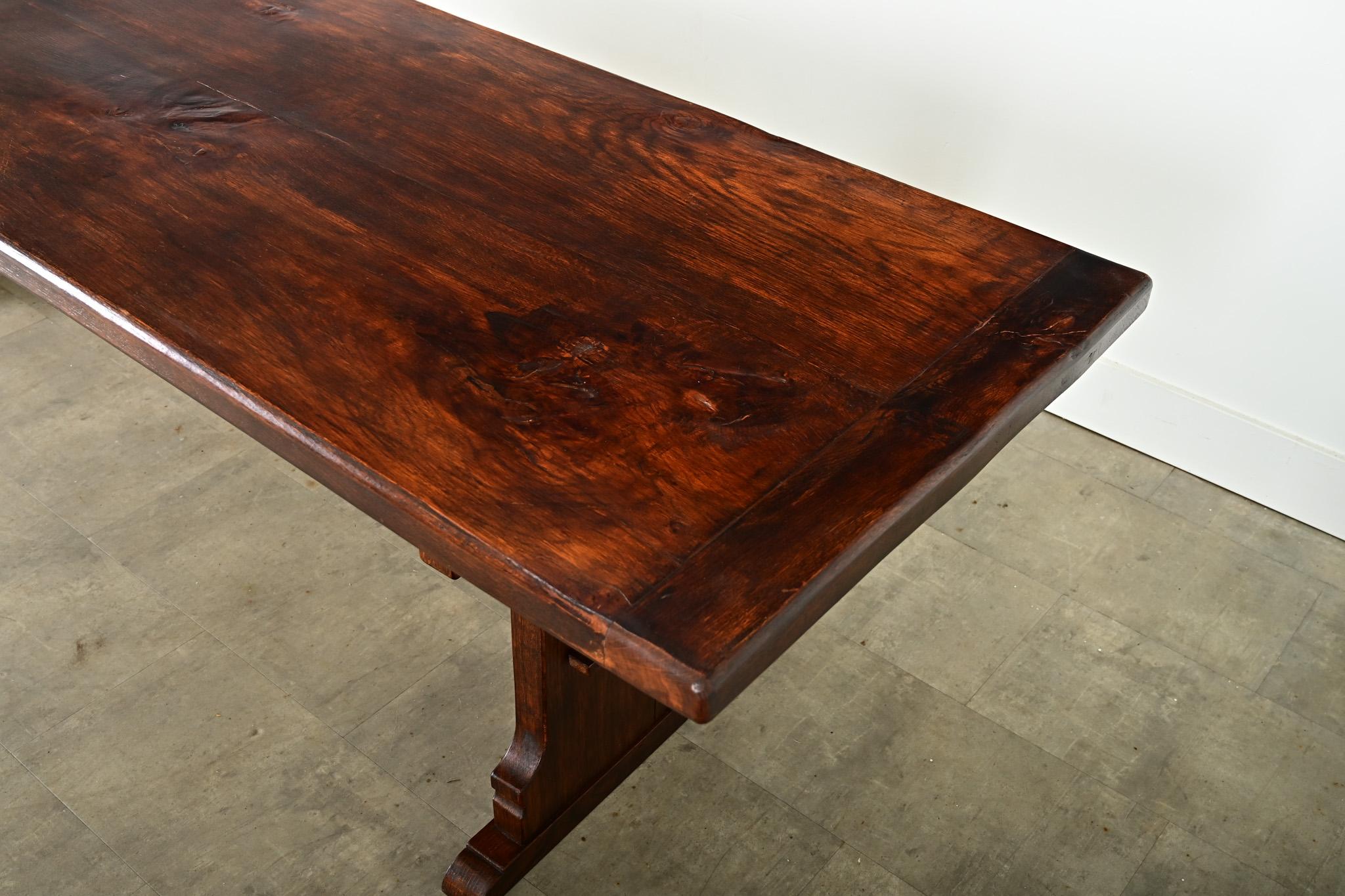 French 19th Century Solid Oak Trestle Table For Sale 2