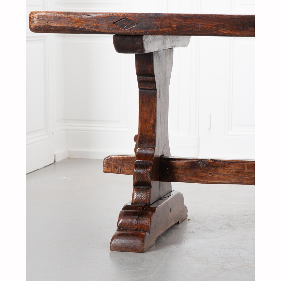 French 19th Century Solid Oak Trestle Table 4