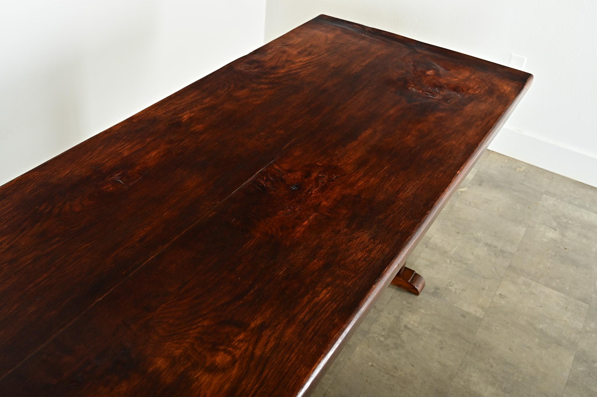French 19th Century Solid Oak Trestle Table For Sale 3