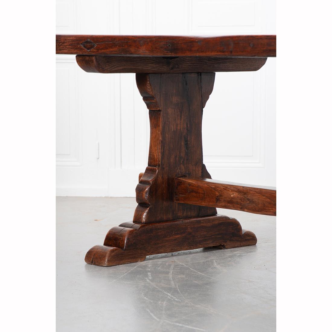 French 19th Century Solid Oak Trestle Table 5