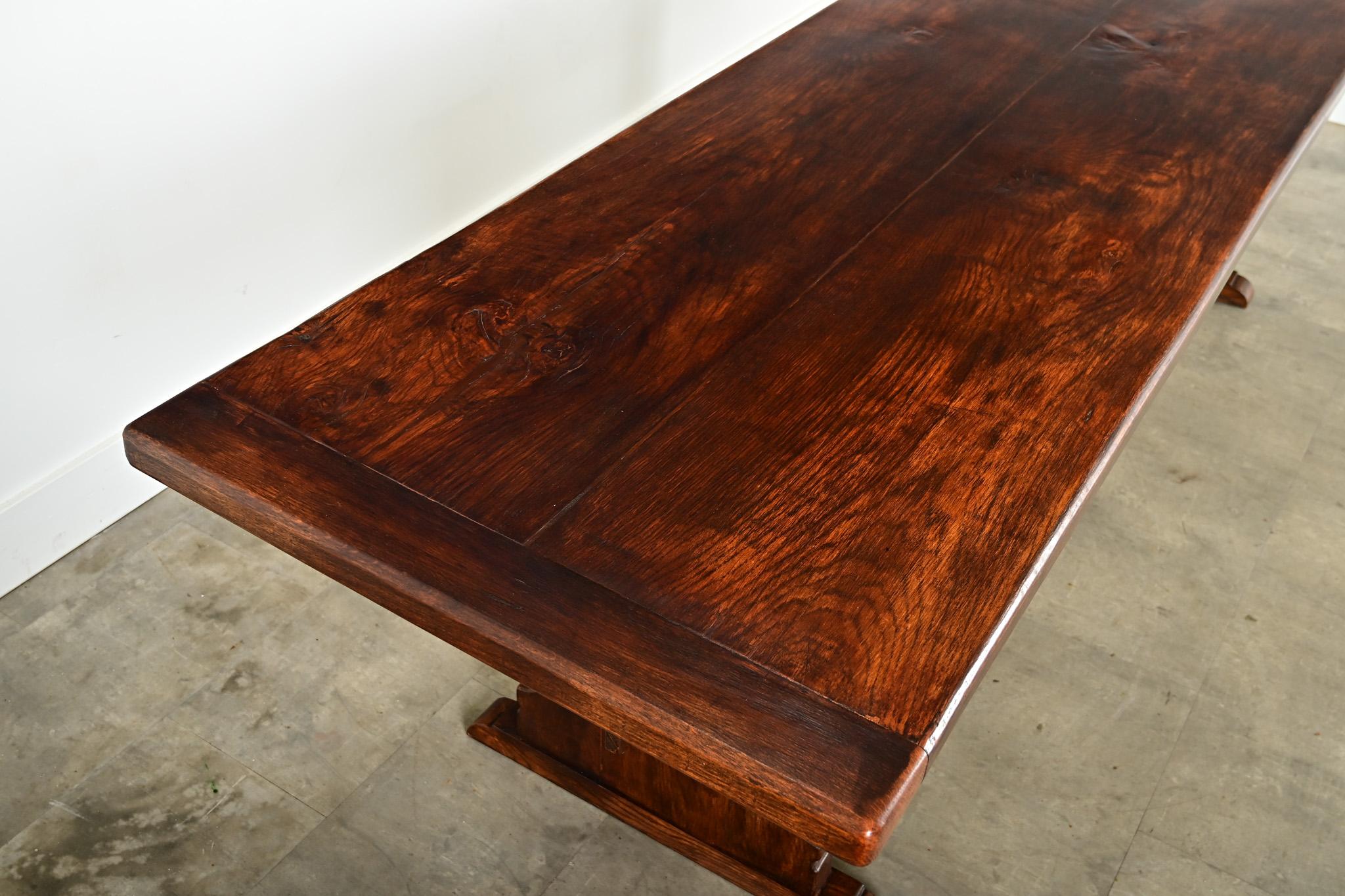 French 19th Century Solid Oak Trestle Table For Sale 4