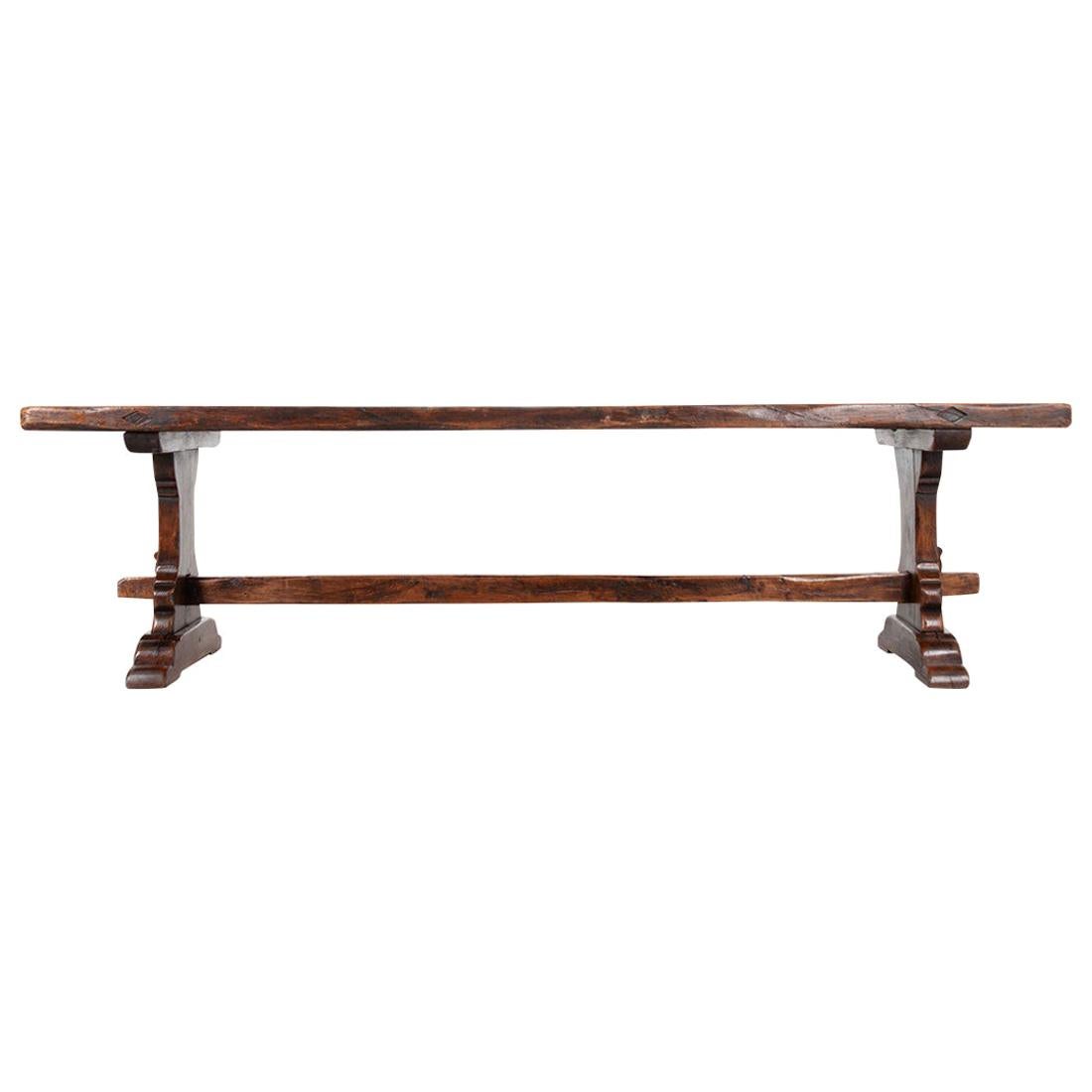 French 19th Century Solid Oak Trestle Table