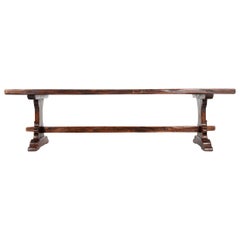 Antique French 19th Century Solid Oak Trestle Table