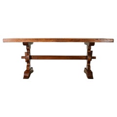 French 19th Century Solid Oak Trestle Table