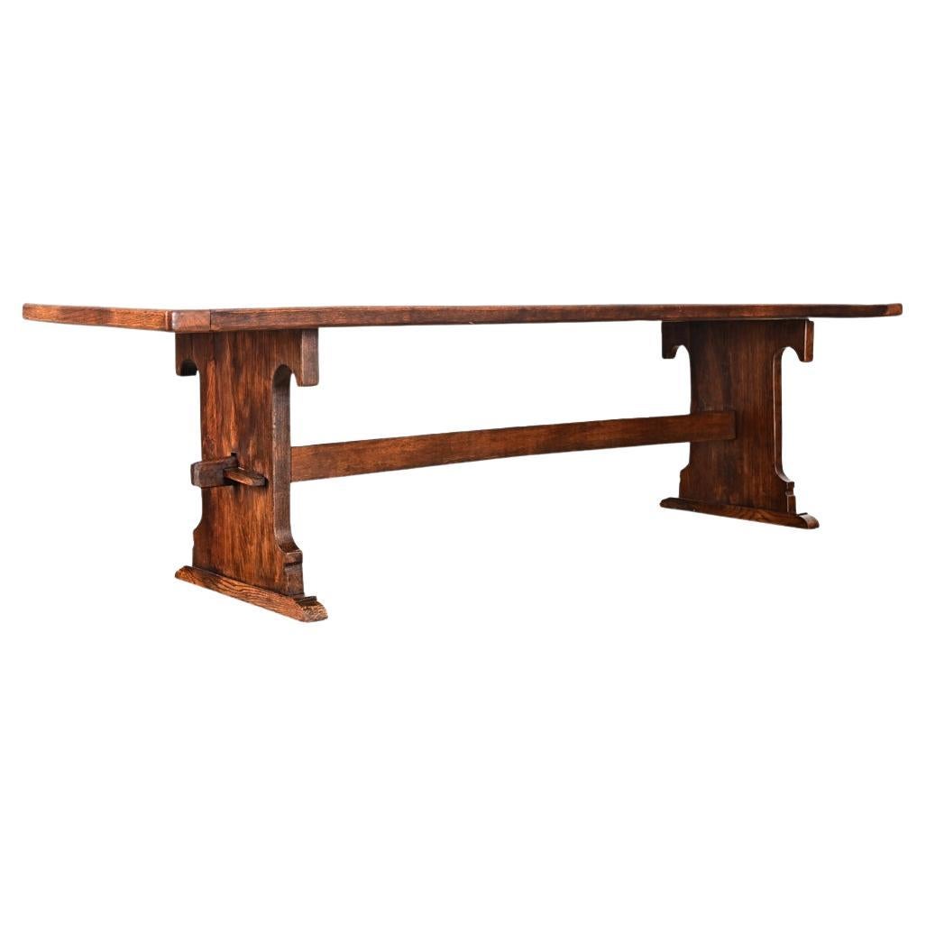 French 19th Century Solid Oak Trestle Table