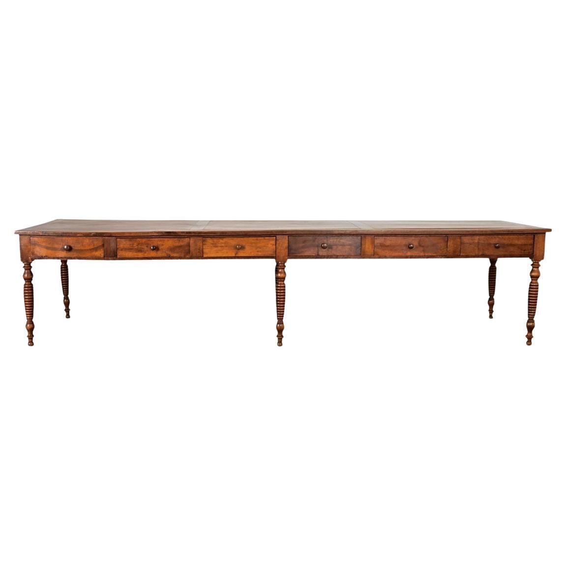 French 19th Century Solid Walnut Convent Dining Table For Sale