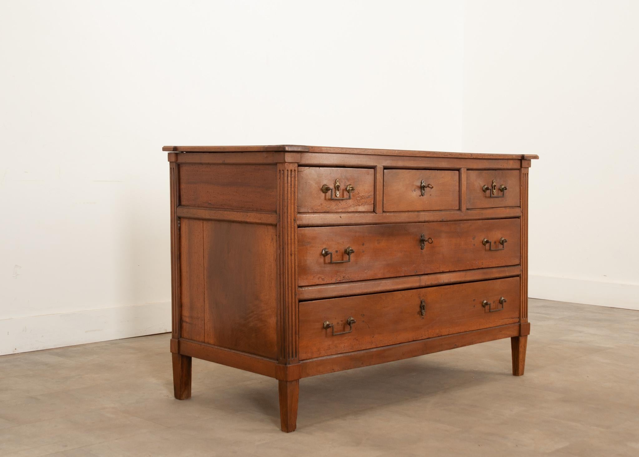 French 19th Century Solid Walnut Directoire Commode In Good Condition In Baton Rouge, LA