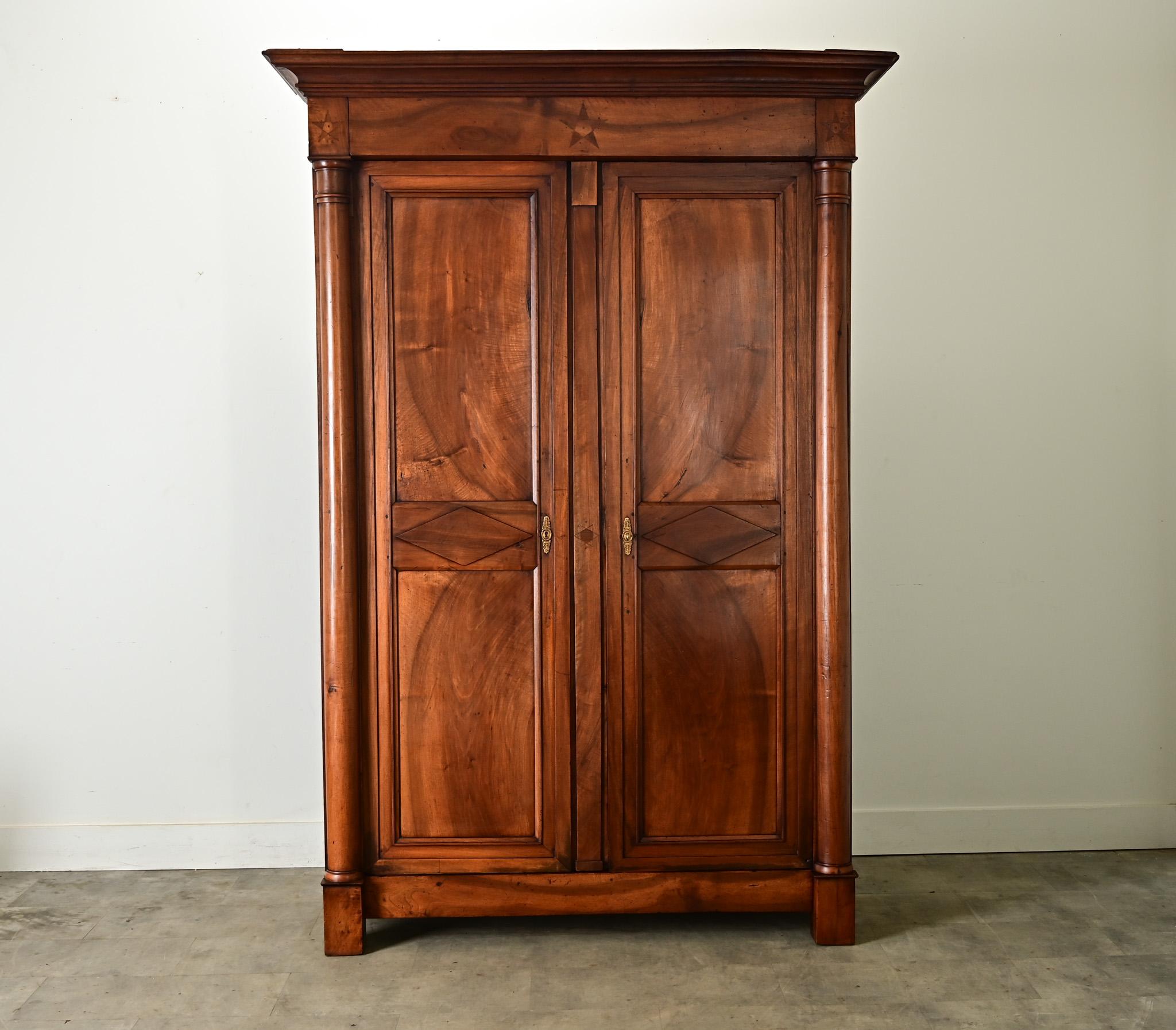 Marquetry French 19th Century Solid Walnut Empire Armoire