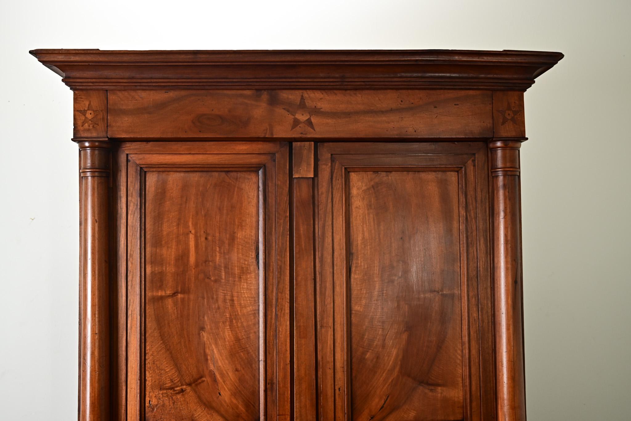 French 19th Century Solid Walnut Empire Armoire In Good Condition In Baton Rouge, LA
