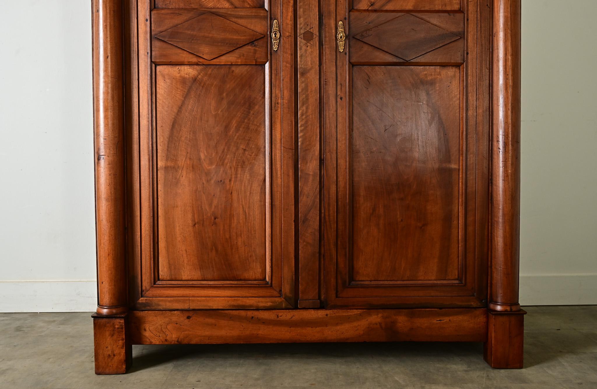 French 19th Century Solid Walnut Empire Armoire 2