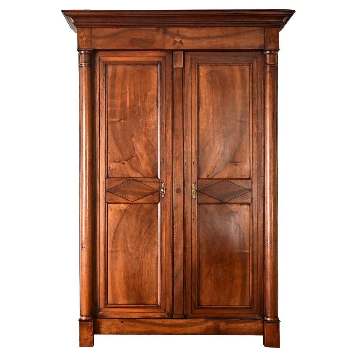 French 19th Century Solid Walnut Empire Armoire