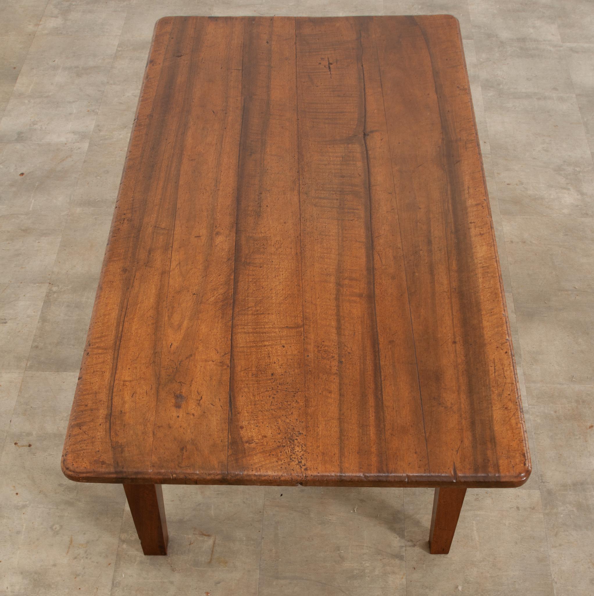 Rustic French 19th Century Solid Walnut Petrin Coffee Table For Sale