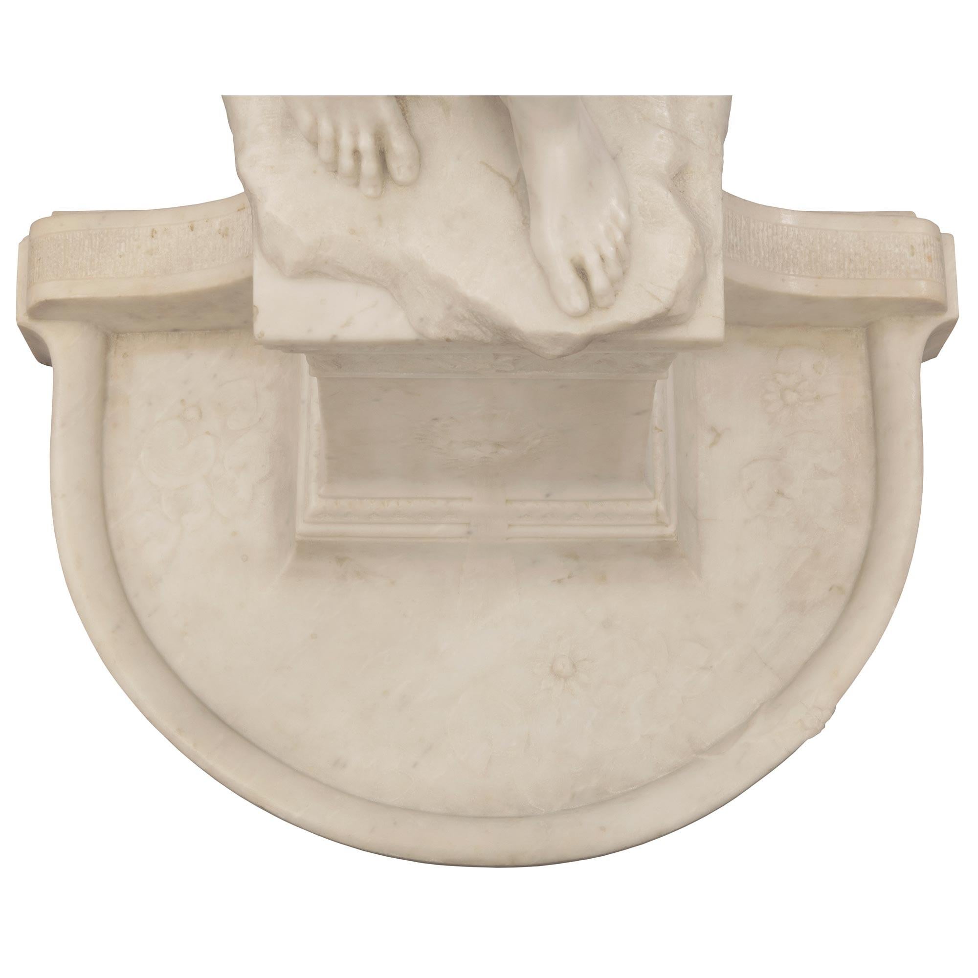 French 19th Century Solid White Carrara Marble Statue/Basin For Sale 8