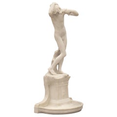 Statue/base française du 19ème siècle en marbre blanc de Carrare massif