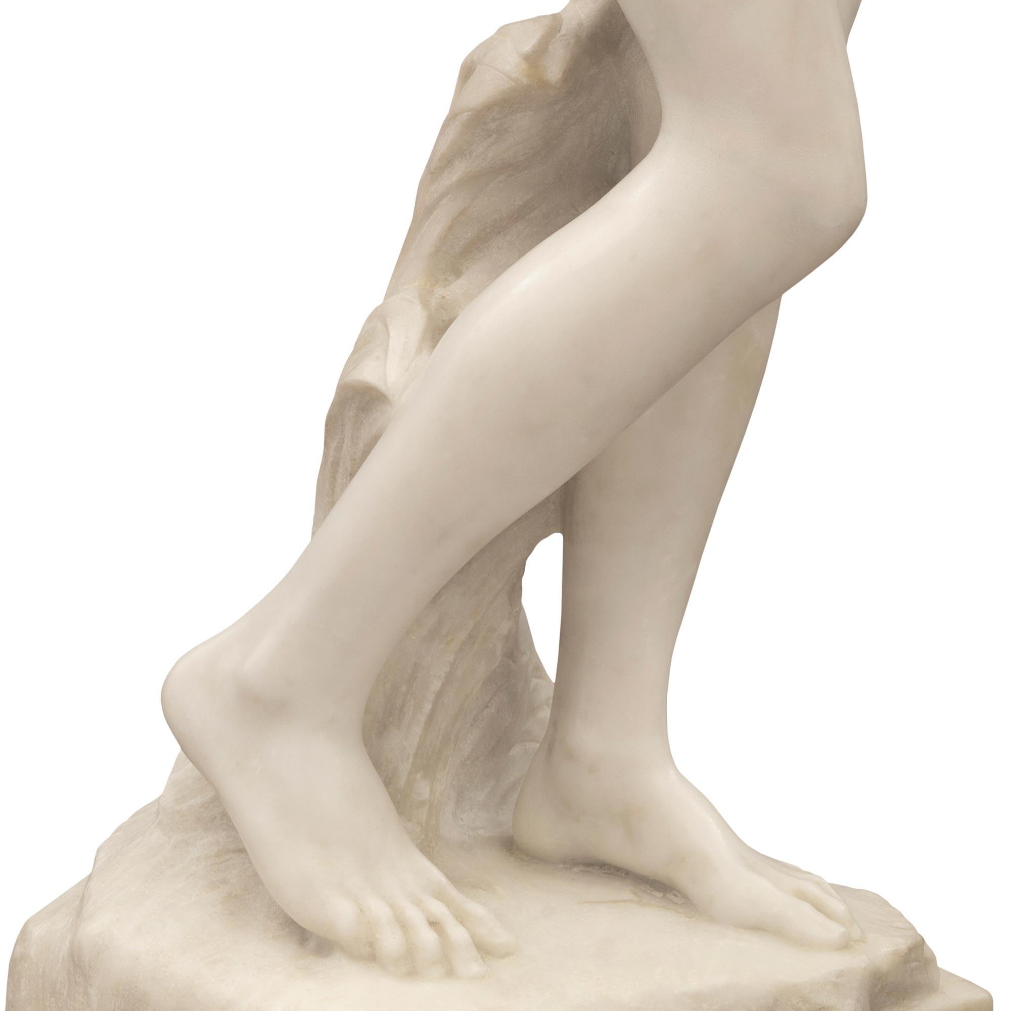 French 19th Century Solid White Carrara Marble Statue/Basin For Sale 4