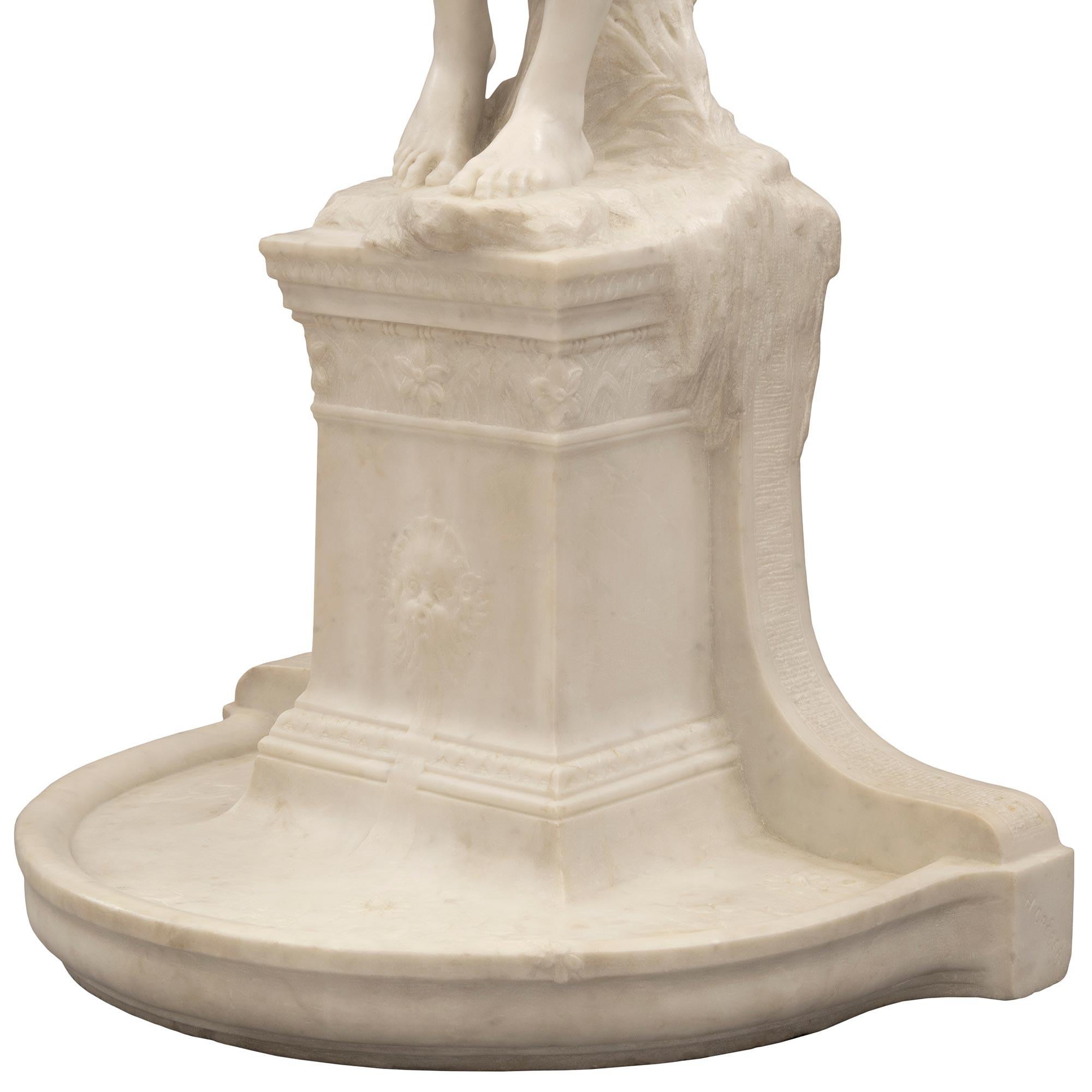 French 19th Century Solid White Carrara Marble Statue/Basin For Sale 5