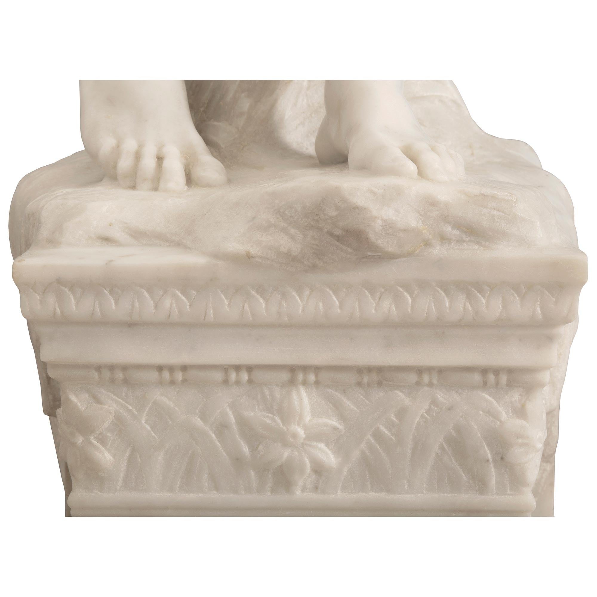 French 19th Century Solid White Carrara Marble Statue/Basin For Sale 6