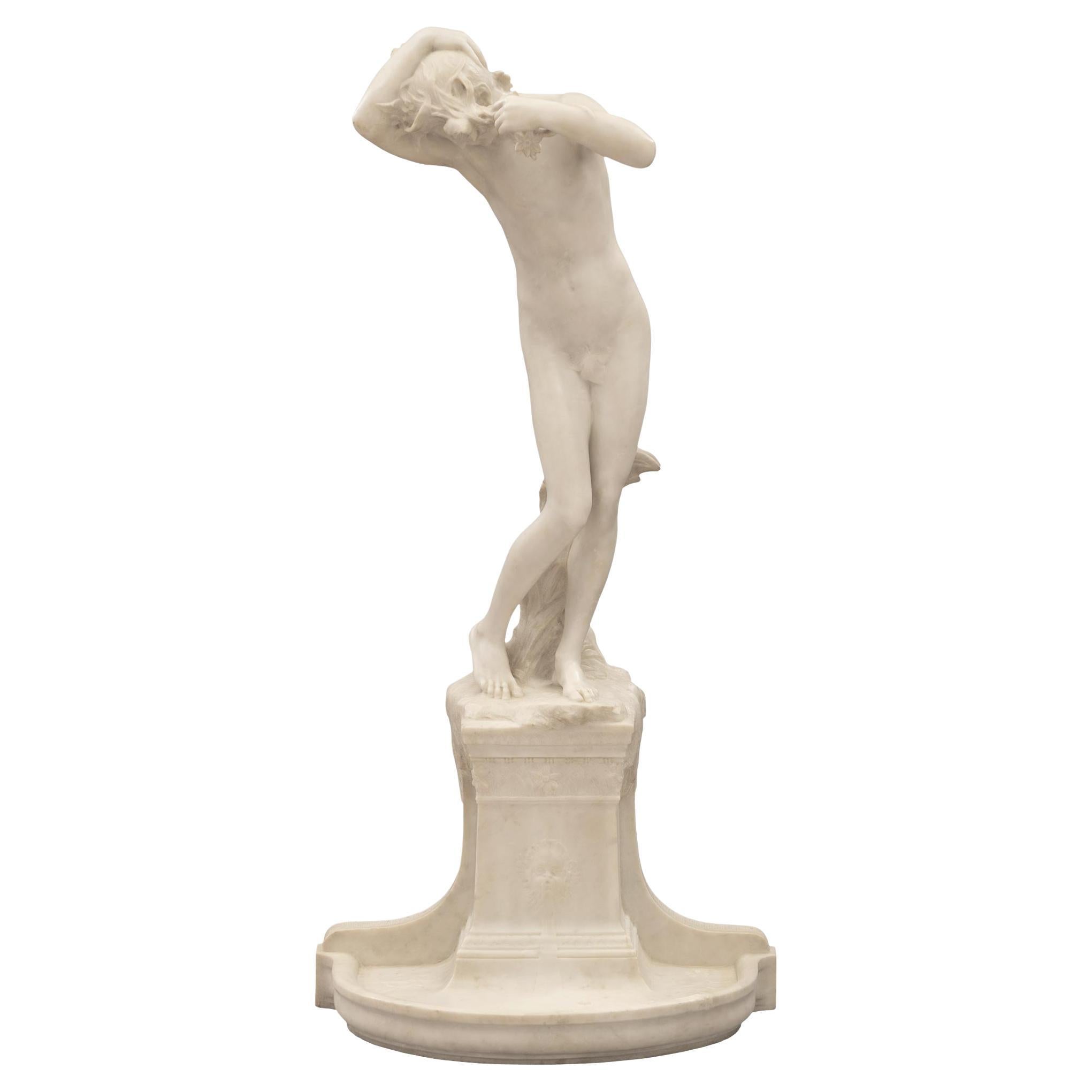 French 19th Century Solid White Carrara Marble Statue/Basin For Sale