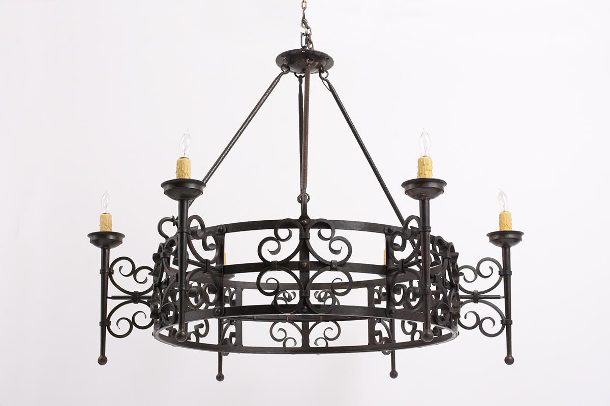 French 19th Century Spanish Colonial Style Forged Iron Chandelier In Good Condition In Los Angeles, CA