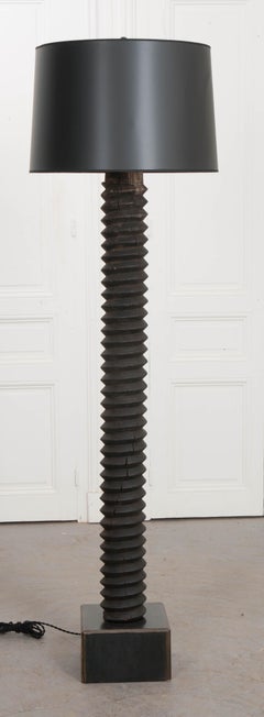 French 19th Century Spool-Turned Wooden Grape Press Floor Lamp