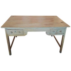 Antique French 19th Century Stained Pine Knee-Hole Writing Desk with Two Front Drawers