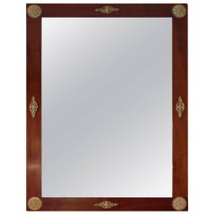 French 19th Century Stained Walnut and Brass Empire Style Framed Mirror